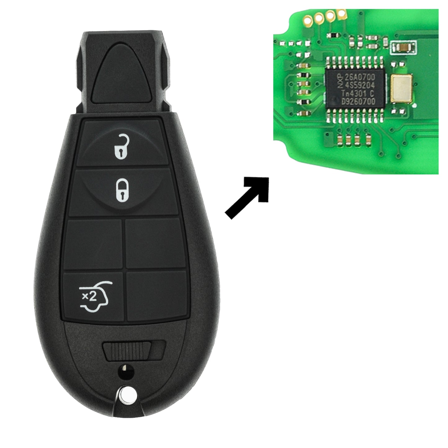 Funk Schlüssel Smartkey 434MHZ ASK +Transponder ID46 PCF7941 +Rohling CY24 3 Tasten kompatibel mit Chrysler 300C 08-10