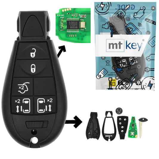 Funk Schlüssel Smartkey 434MHZ ASK +Transponder ID46 PCF7941 +Rohling CY24 5 Tasten kompatibel mit Chrysler Grand Voyager Dodge Grand Caravan Autoschlüssel elektrische Schiebetüren