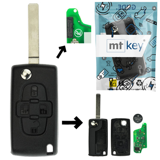 Funk Schlüssel Klappschlüssel 434MHZ ASK +Transponder ID46 PCF7941 +Rohling VA2 / VA6 4 Tasten kompatibel mit Citroen C8 05-14 Peugeot 807 1007 05-14 Autoschlüssel