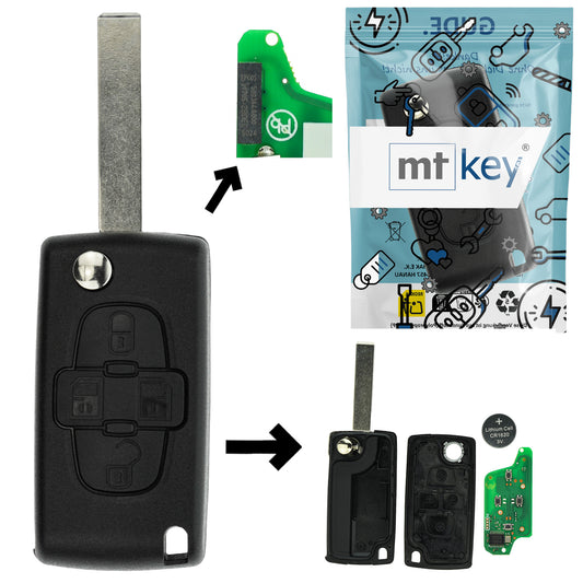 Funk Schlüssel Klappschlüssel 434MHZ ASK +Transponder ID46 PCF7941 +Rohling HU83 4 Tasten kompatibel mit Citroen C8 Peugeot 807 05-14 1007 05-09