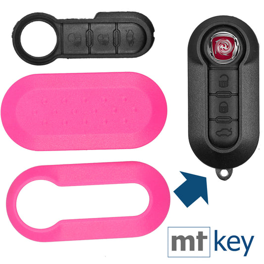 Auto Schlüssel Set Schale Cover Pink + Tastenfeld kompatibel mit FIAT 500 Punto Doblo