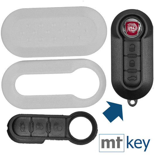 Auto Schlüssel Set Schale Cover Weiß + Tastenfeld kompatibel mit FIAT 500 Punto Doblo