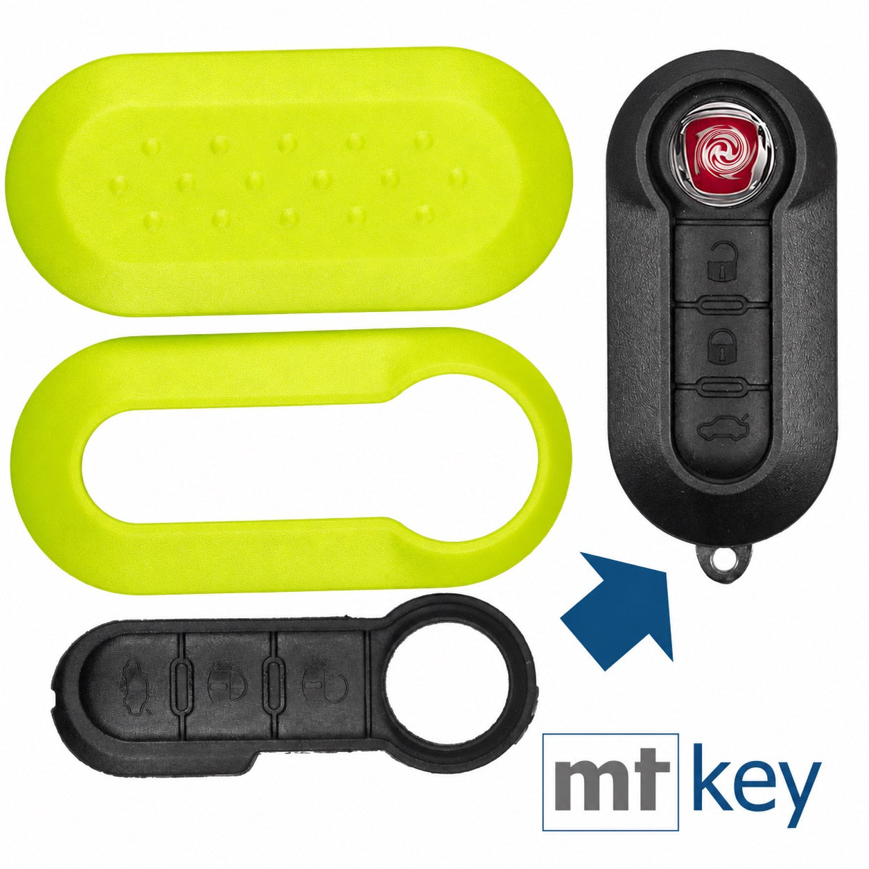 Auto Schlüssel Set Schale Cover Grün + Tastenfeld kompatibel mit FIAT 500 Punto Doblo