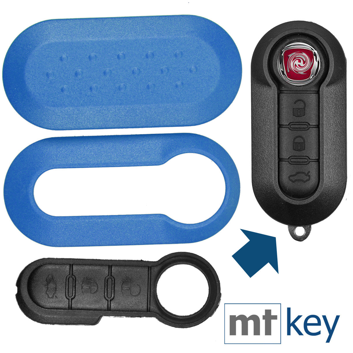 Auto Schlüssel Set Schale Cover Blau + Tastenfeld kompatibel mit FIAT 500 Punto Doblo