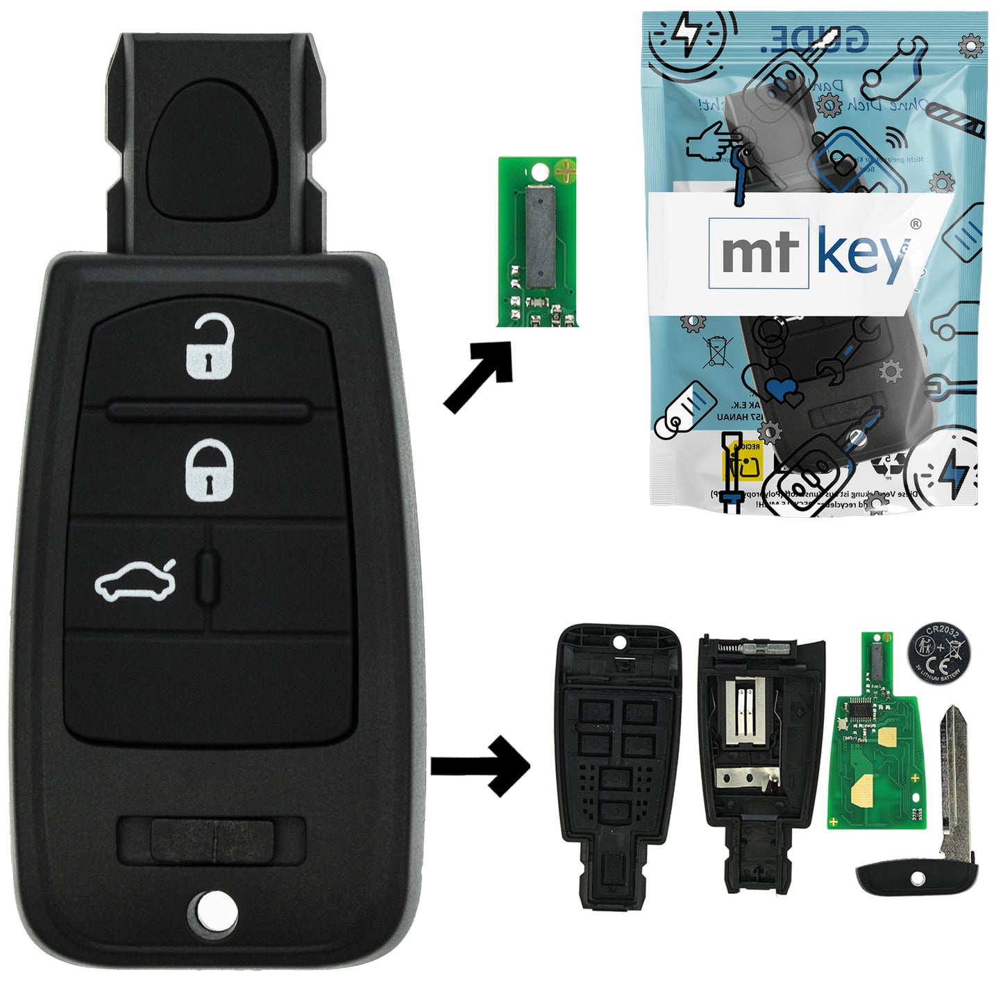 Funk Schlüssel Smartkey 434MHZ +Transponder 4A PCF7961M +Rohling CY24 3 Tasten kompatibel mit Fiat Croma 194 05-11 Autoschlüssel