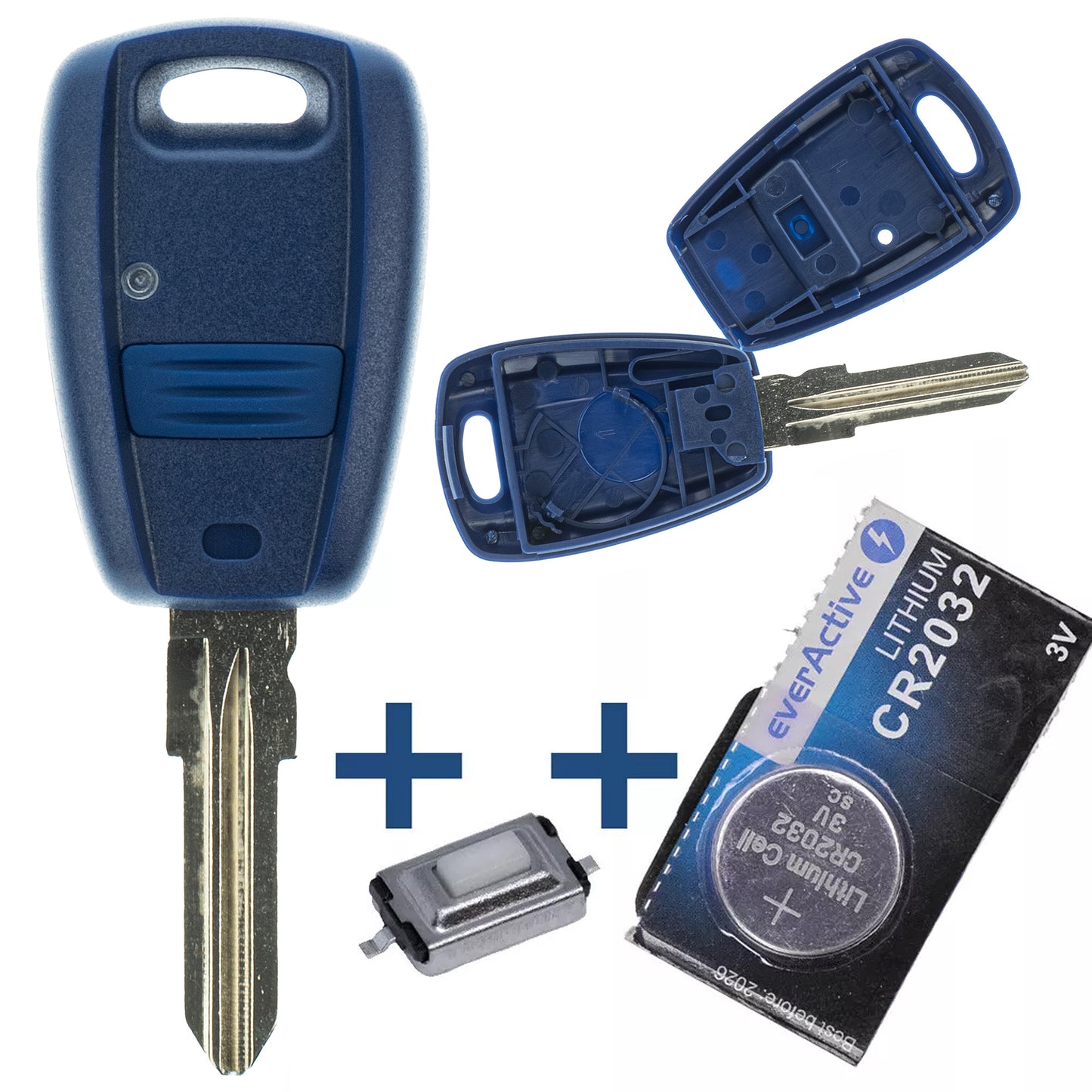 Repair Reparatur Satz Gehäuse Funkschlüssel 1x Gehäuse 1 Taster + 1x Rohling SIP22 + 1x Mikrotaster + 1x CR2032 Batterie kompatibel mit FIAT