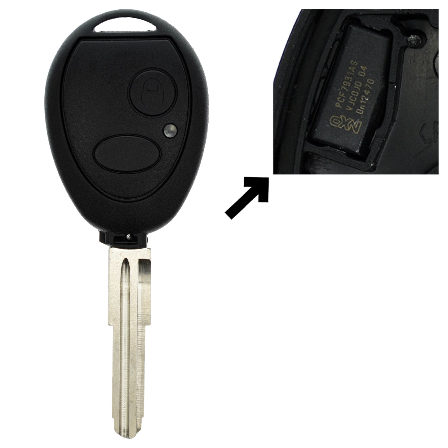 Funk Schlüssel Zündschlüssel 434MHZ +Transponder PCF7930 PCF7931 +Rohling NE38 NE75 2 Tasten kompatibel mit Land Rover Discovery II Freelander I Defender 90 MG ZT ZT-T Rover 75 Autoschlüssel