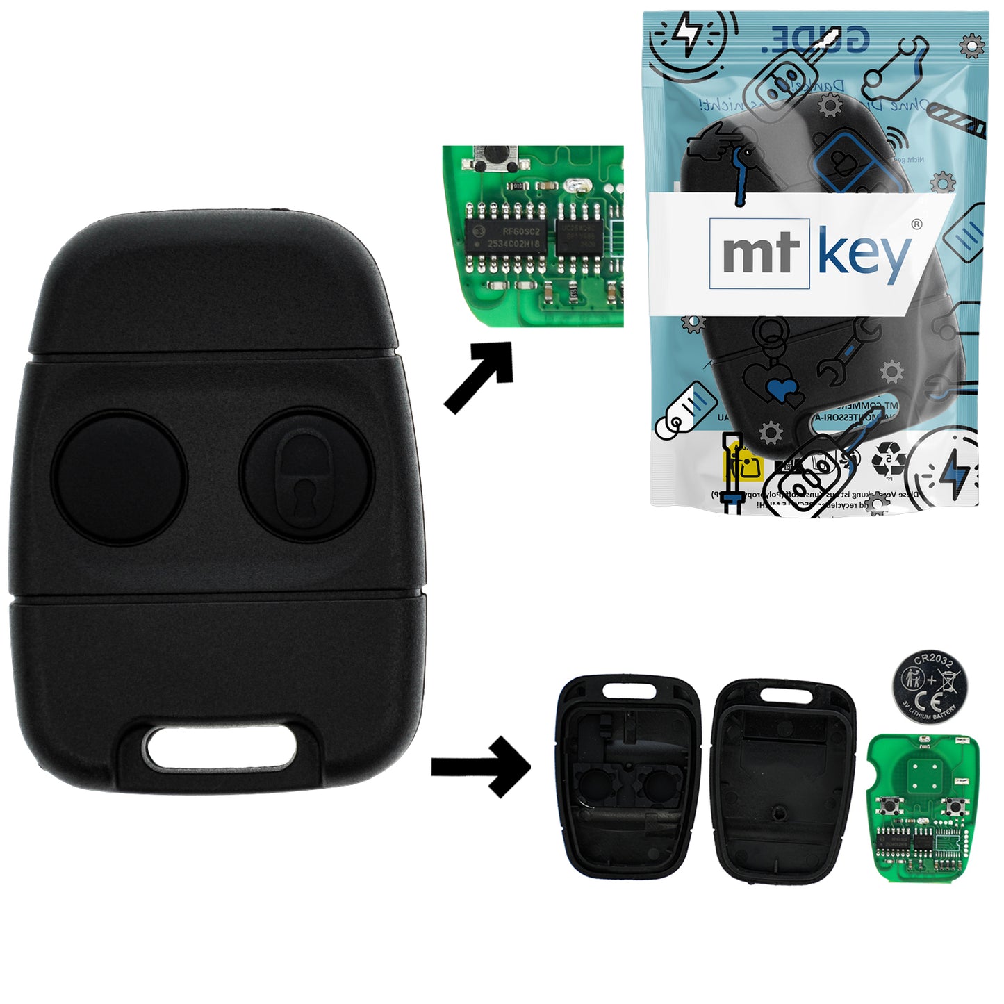 Auto Fernbedienung Sender 434MHZ 2 Tasten kompatibel mit Land Rover Defender 90 Discovery I Freelander I Rover 100 200 25 400 45 MG TF ZR ZS Rover Mini Nissan 200SX Micra Primera Zentralverriegelung