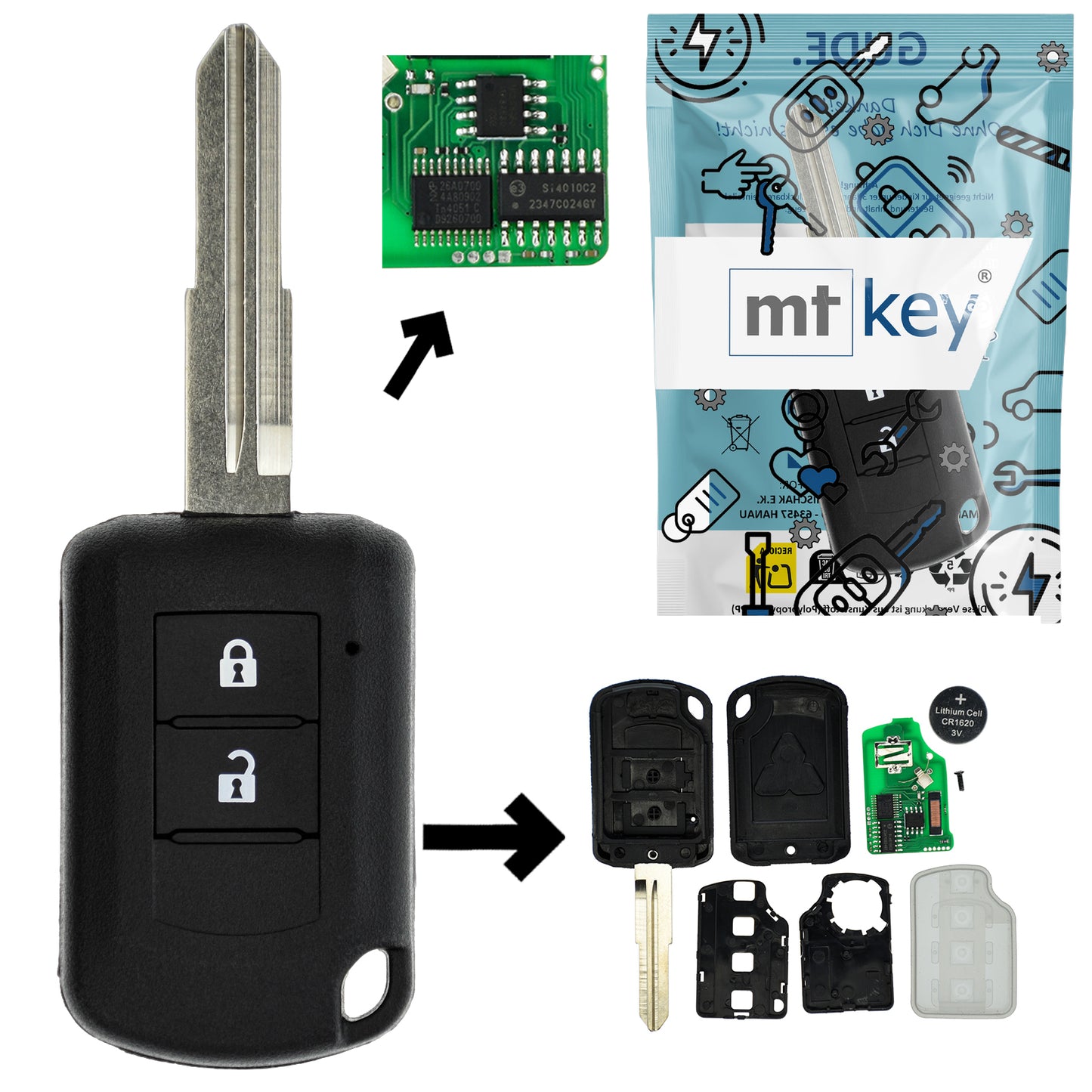 Funk Schlüssel Zündschlüssel 434MHZ +Transponder ID47 PCF7961 PCF7953 +Rohling MIT11R 2 Tasten kompatibel mit Mitsubishi Space Star Ab 2015 L200 15-20 Eclispe Cross 18-21 Autoschlüssel