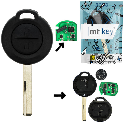 Funk Schlüssel Zündschlüssel 434MHZ +Transponder ID46 PCF7941 +Rohling HU56 2 Tasten kompatibel mit Mitsubishi Colt Z30 05-12 Smart Forfour W454 04-06 Autoschlüssel