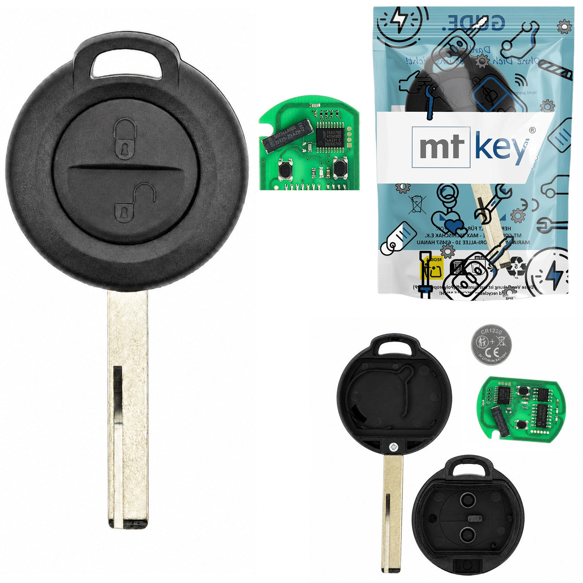 Funk Schlüssel Zündschlüssel 434MHZ +Transponder ID46 PCF7941 +Rohling HU56 2 Tasten kompatibel mit Mitsubishi Colt Z30 05-12 Smart Forfour W454 04-06 Autoschlüssel