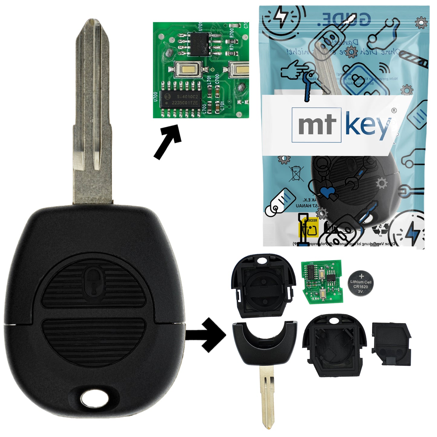 Funk Schlüssel Zündschlüssel 434MHZ +Transponder +Rohling NSN14 NSN19 2 Tasten kompatibel mit Nissan Alerma II Patrol VI Navara D22 X-Trail I Alera Tino V10 Primera P11 P12 Autoschlüssel