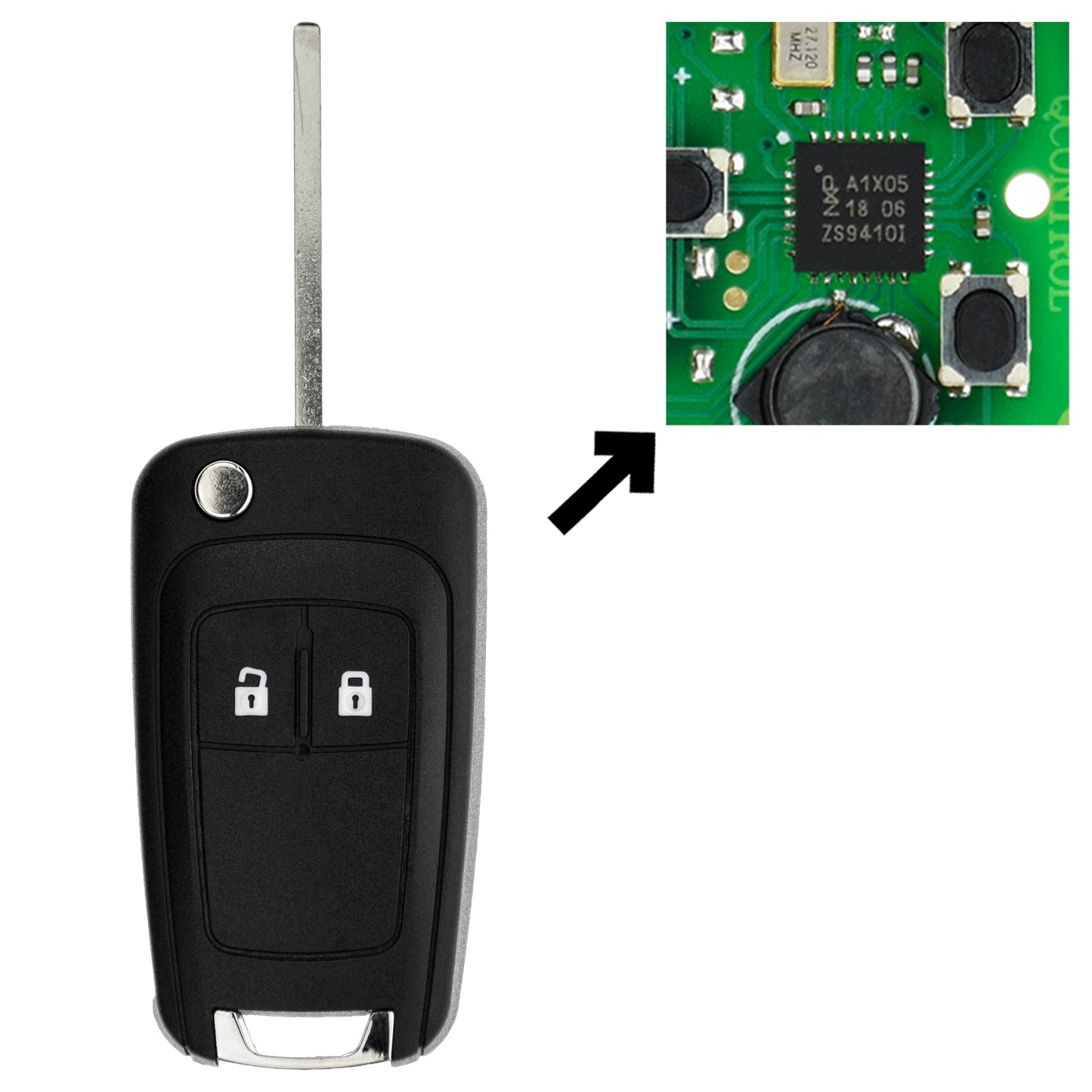 Funk Schlüssel Klappschlüssel 434MHZ ASK +Transponder ID46 PCF7952 +Rohling HU100 2 Tasten kompatibel mit Opel Insignia A Astra J Cascada Chevrolet Malibu V Cruze J300 Captiva Autoschlüssel