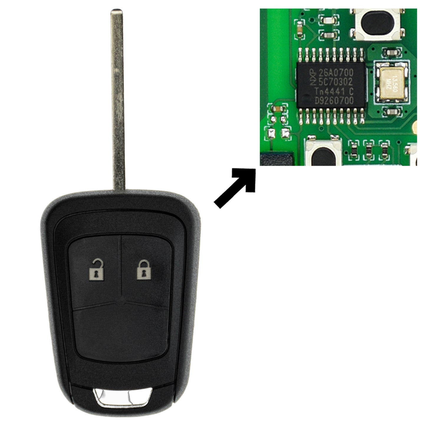 Funk Schlüssel Zündschlüssel 434MHZ ASK +Transponder ID46 PCF7937 +Rohling HU100 2 Tasten kompatibel mit Opel Adam 12-16 Astra J 10-15 Cascada Corsa E Insignia A Karl Mokka Zafira C Autoschlüssel