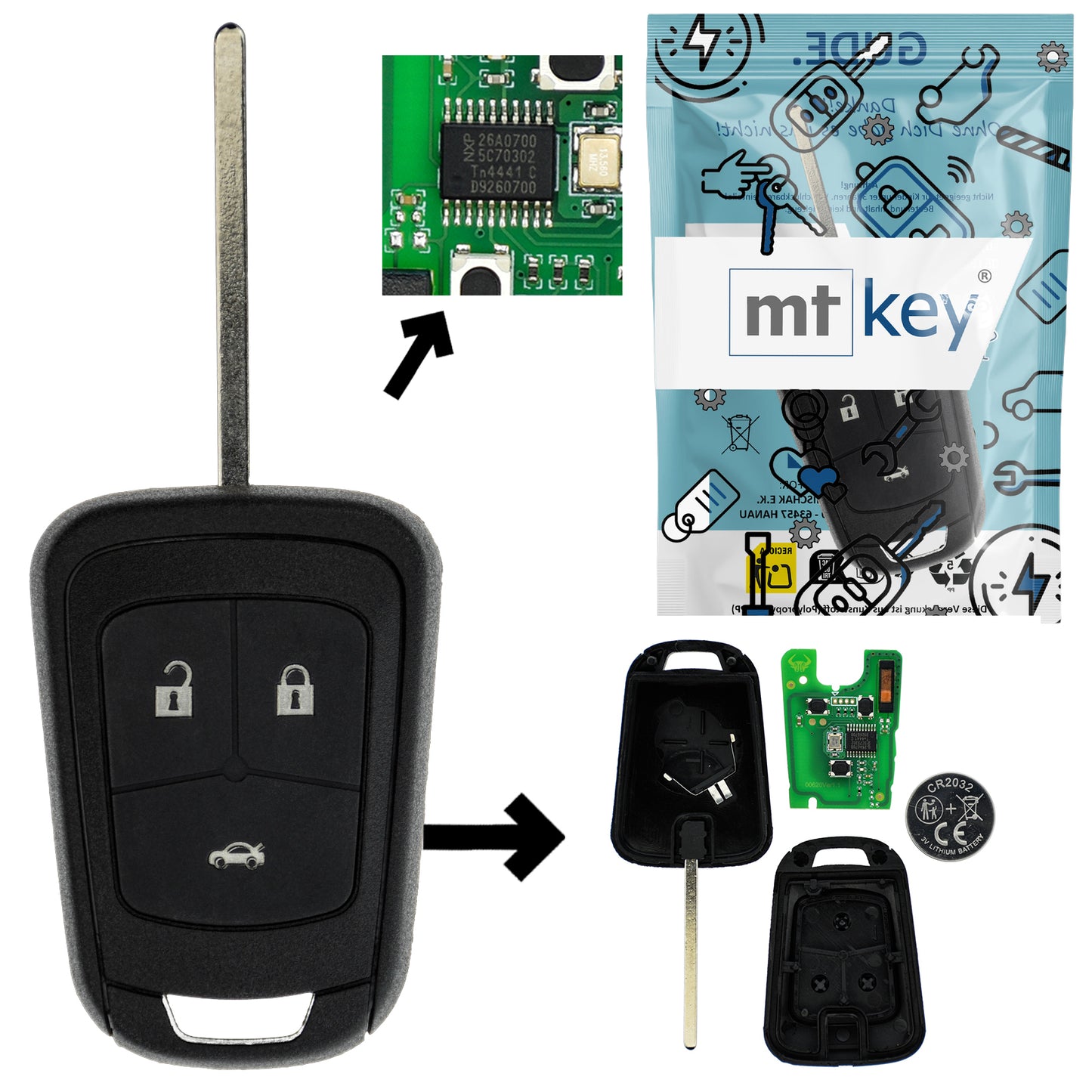 Funk Schlüssel 434MHZ ASK ID46 PCF7937 HU100 3 Tasten kompatibel mit Chevrolet Aveo Bolt Camaro 10-15 Cruze J300 Malibu V300 Orlando Silverado Spark Trax 12-16 Volt 11-15 Autoschlüssel