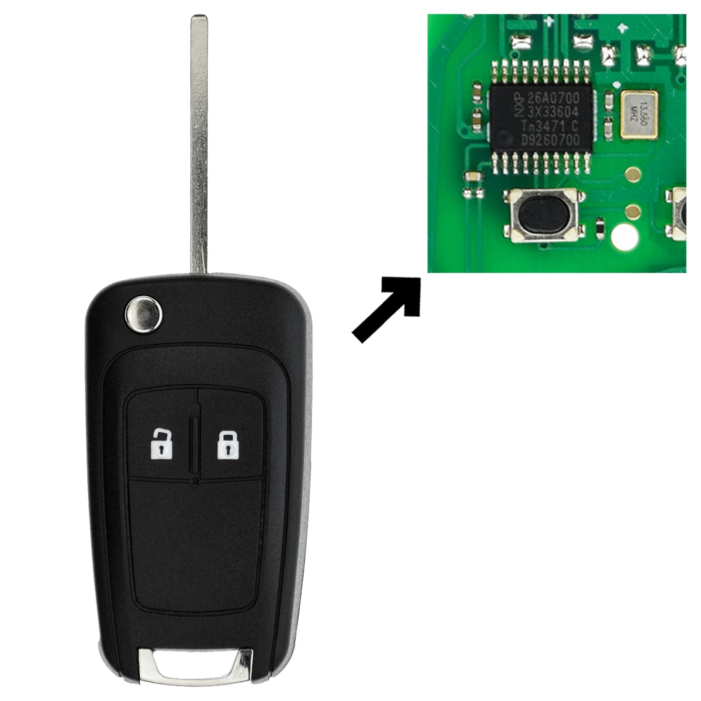 Funk Schlüssel Klappschlüssel 434MHZ +Transponder ID46 PCF7941 +Rohling HU100 2 Tasten kompatibel mit Opel Meriva B 10-14 Corsa D 10-14 Autoschlüssel