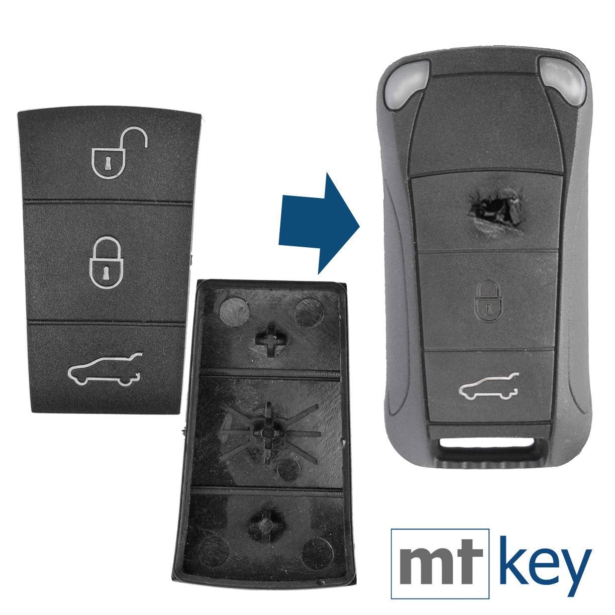 Auto Schlüssel Tasten Set 2X Tastenfeld 3 Tasten Gummi kompatibel mit Porsche 955 Cayenne 9PA Klappschlüssel Key FOB