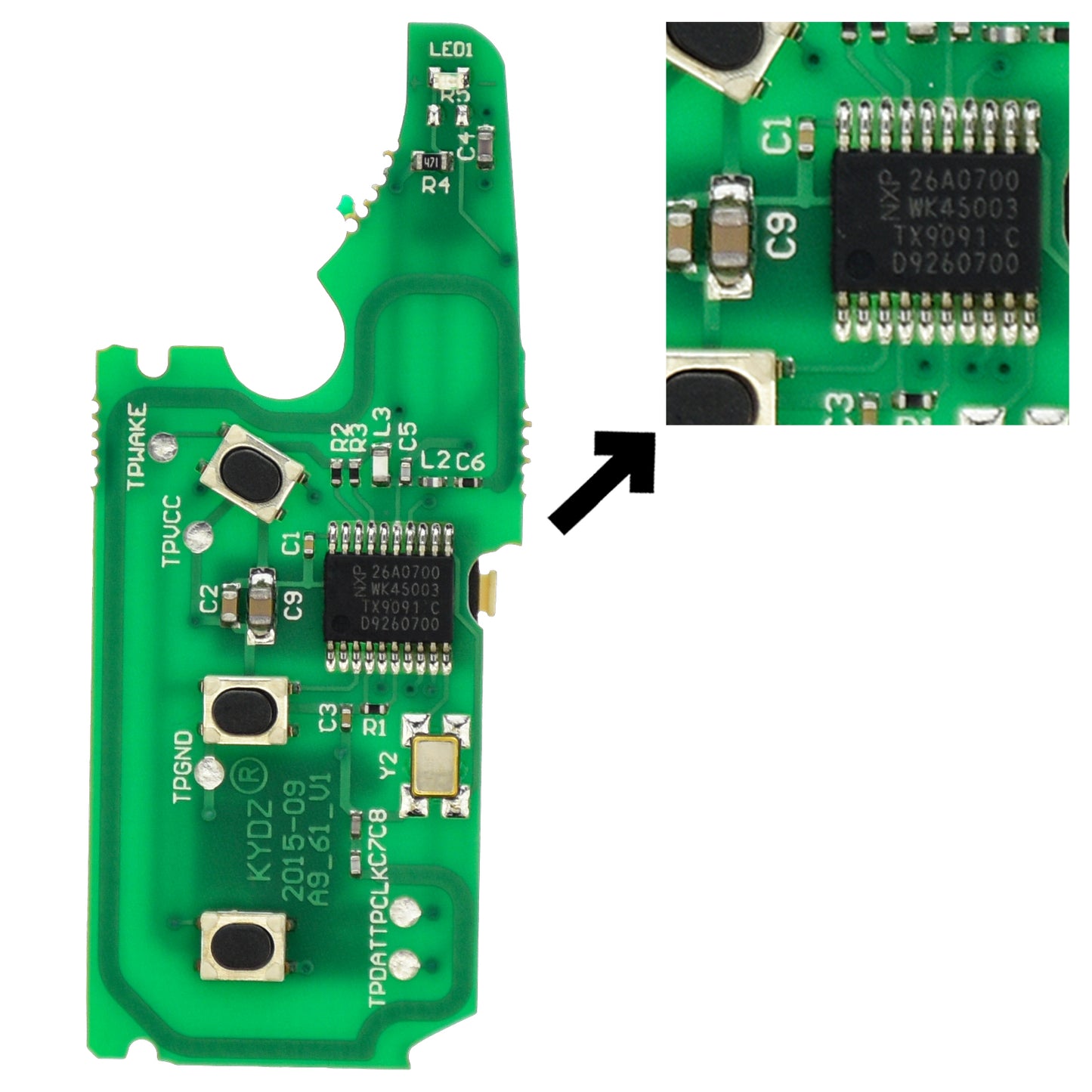 Funk Schlüssel Fernbedienung Sender Platine 434MHZ ASK +Transponder ID46 PCF7947 +Rohling 3 Tasten kompatibel mit Porsche Cayenne 9PA 02-10 Autoschlüssel