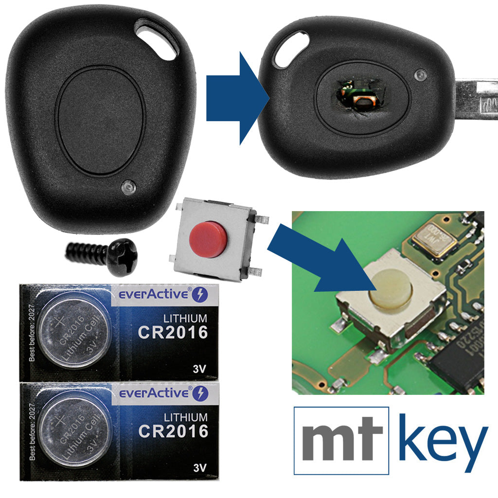 Repair Reparatur Satz Auto Schlüssel Gehäuse Funkschlüssel 1x Gehäuse + 1x passende Schraube + 1x Mikrotaster + 2X CR2016 Batterie kompatibel mit Renault