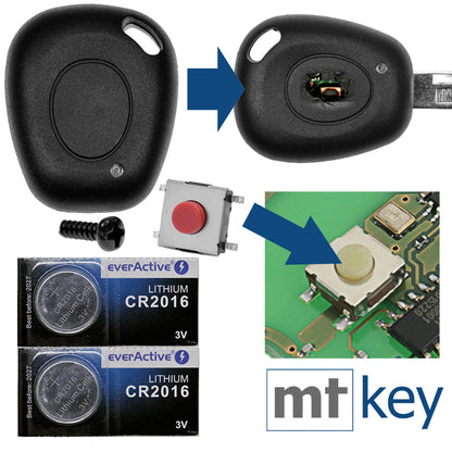 Repair Reparatur Satz Auto Schlüssel Gehäuse Funkschlüssel 1x Gehäuse + 1x passende Schraube + 1x Mikrotaster + 2X CR2016 Batterie kompatibel mit Renault