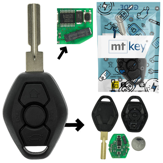 Funk Schlüssel Zündschlüssel 434MHZ FSK +Transponder ID46 PCF7942 +Rohling HU58 3 Tasten kompatibel mit BMW CAS 2 3er E46 5er E39 E60 6er E63 E64 7er E38 X3 E83 X5 E53 Z3 E36 Z4 E85 Z8 E52