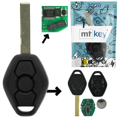 Funk Schlüssel Zündschlüssel CAS2 868MHZ FSK +Transponder ID46 PCF7942 +Rohling HU92 3 Tasten kompatibel mit BMW 1er E81 E82 E87 E88 X3 E83 5er E60 E61 3er E90 E91 E92 E93 6er E63 E64 04-05