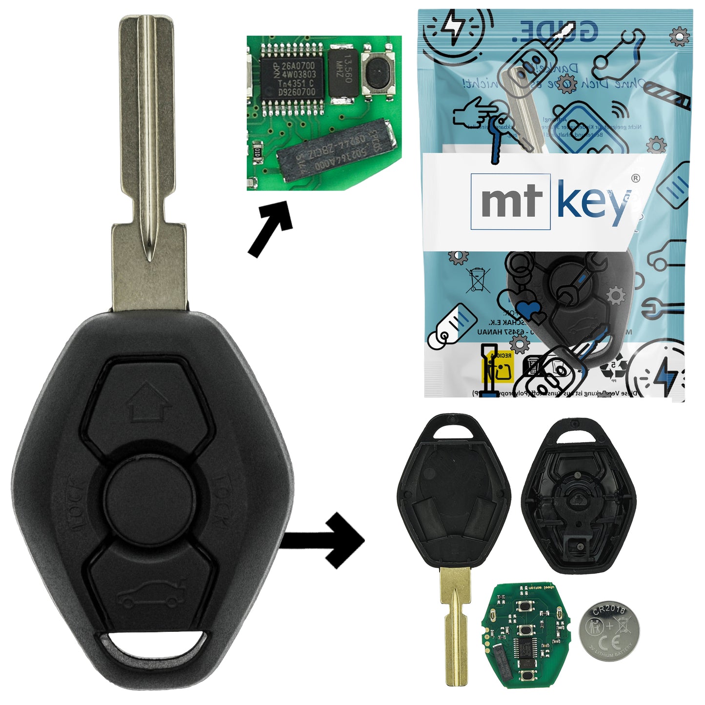 Funk Schlüssel Zündschlüssel CAS2 868MHZ FSK +Transponder ID46 PCF7942 +Rohling HU58 3 Tasten kompatibel mit BMW 1er E81 E82 E87 E88 X3 E83 5er E60 E61 3er E90 E91 E92 E93 6er E63 E64 04-05