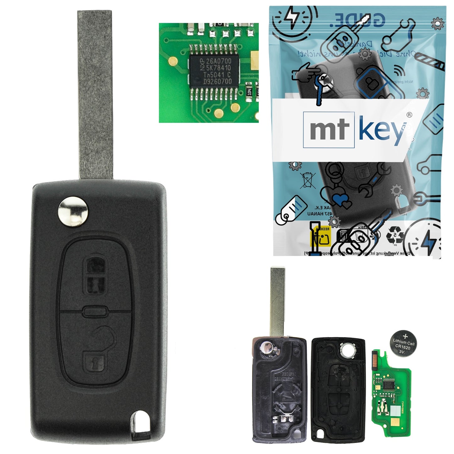 Funk Schlüssel Klappschlüssel 434MHZ ASK +Transponder ID46 PCF7941 +Rohling HU83 2 Tasten kompatibel mit Citroen C2 C3 I 05-09 C8 Peugeot 207 307 807 206 CC 207 CC SW 307 Break CC SW Autoschlüssel