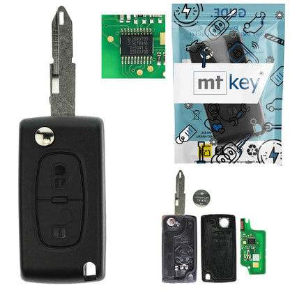 Funk Schlüssel Klappschlüssel 434MHZ ASK +Transponder ID46 PCF7941 +Rohling NE73 2 Tasten kompatibel mit Peugeot 207 06-09 307 SW 02-06 Autoschlüssel