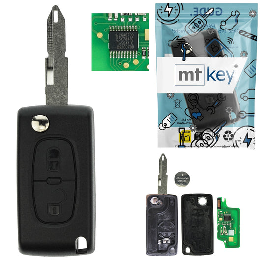 Funk Schlüssel Klappschlüssel 434MHZ ASK +Transponder ID46 PCF7941 +Rohling NE73 2 Tasten kompatibel mit Peugeot 207 06-09 307 SW 02-06 Autoschlüssel