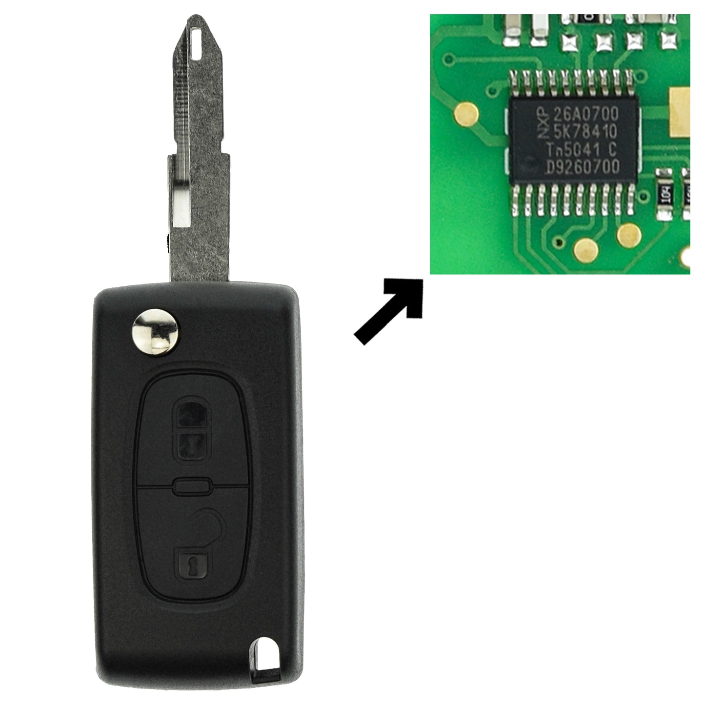 Funk Schlüssel Klappschlüssel 434MHZ ASK +Transponder ID46 PCF7941 +Rohling NE73 2 Tasten kompatibel mit Peugeot 207 06-09 307 SW 02-06 Autoschlüssel