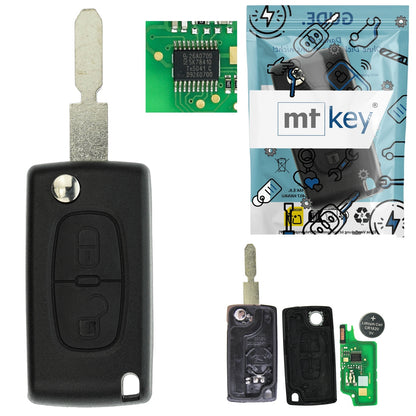 Funk Schlüssel Klappschlüssel 434MHZ ASK +Transponder ID46 PCF7941 +Rohling NE78 2 Tasten kompatibel mit Peugeot 207 06-09307 SW 05-09 Autoschlüssel