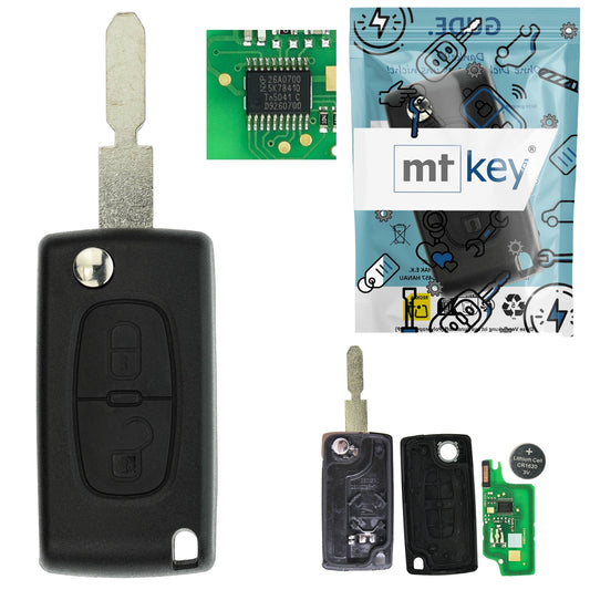 Funk Schlüssel Klappschlüssel 434MHZ ASK +Transponder ID46 PCF7941 +Rohling NE78 2 Tasten kompatibel mit Peugeot 207 06-09307 SW 05-09 Autoschlüssel
