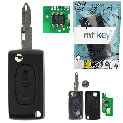 Funk Schlüssel Klappschlüssel 434MHZ FSK +Transponder ID46 PCF7941 +Rohling NE73 2 Tasten kompatibel mit Citroen Berlingo II Multispace B9 C3 II C-Crosser C-Zero Fiat Scudo Peugeot 308 I Autoschlüssel