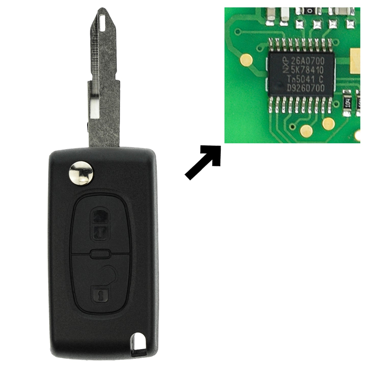 Funk Schlüssel Klappschlüssel 434MHZ FSK +Transponder ID46 PCF7941 +Rohling NE73 2 Tasten kompatibel mit Citroen Berlingo II Multispace B9 C3 II C-Crosser C-Zero Fiat Scudo Peugeot 308 I Autoschlüssel