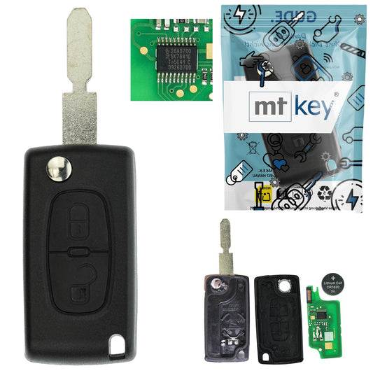 Funk Schlüssel Klappschlüssel 434MHZ FSK +Transponder ID46 PCF7941 +Rohling NE78 2 Tasten kompatibel mit Peugeot 5008 2009-2017 Autoschlüssel