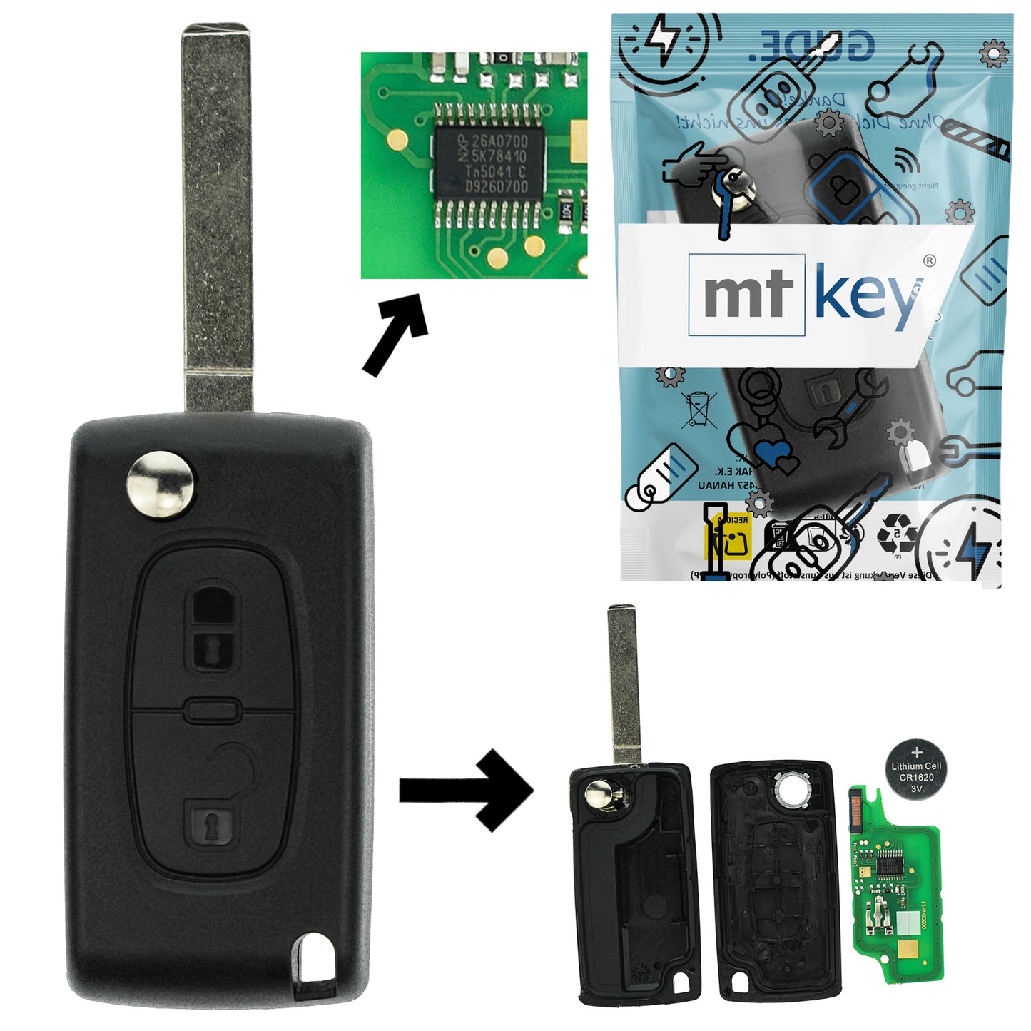 Funk Schlüssel Klappschlüssel 434MHZ FSK ID46 PCF7941 VA2 VA6 2 Tasten kompatibel mit Citroen Berlingo II C3 Aircross II C3 II C3 Picasso C-Crosser Fiat Scudo Peugeot 207 308 I Expert Tepee 207 SW