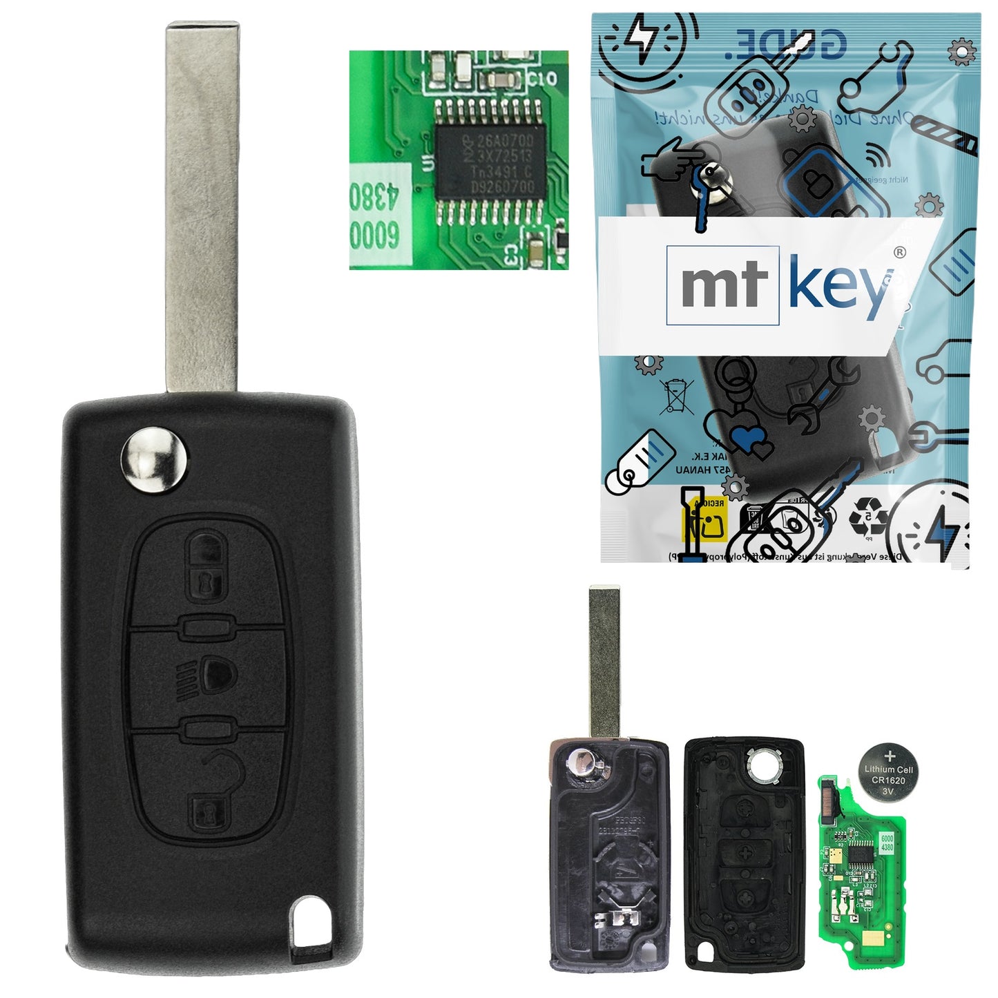 Funk Schlüssel Klappschlüssel 434MHZ ASK +Transponder ID46 PCF7941 +Rohling HU83 3 Tasten kompatibel mit Citroen C4 Coupe 05-10 C4 (Grand) Picasso I 06-13 C4 I 05-10 C6 05-09 Autoschlüssel