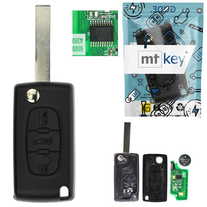 Funk Schlüssel Klappschlüssel 434MHZ ASK +Transponder ID46 PCF7941 +Rohling HU83 3 Tasten kompatibel mit Citroen C4 Coupe Grand Picasso I Peugeot 207 407 206 CC 207 307 CC 207 SW 407 Coupe SW