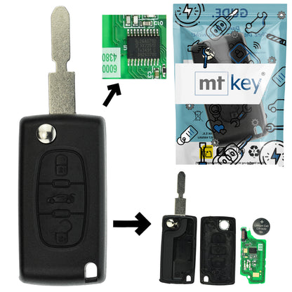 Funk Schlüssel Klappschlüssel 434MHZ ASK +Transponder ID46 PCF7941 +Rohling NE78 3 Tasten kompatibel mit Peugeot 607 05-11 207 CC 07-09