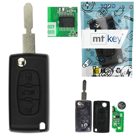 Funk Schlüssel Klappschlüssel 434MHZ ASK +Transponder ID46 PCF7941 +Rohling NE78 3 Tasten kompatibel mit Peugeot 607 05-11 207 CC 07-09