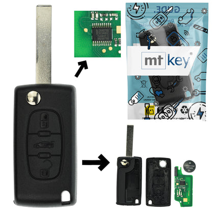 Funk Schlüssel Klappschlüssel 434MHZ FSK ID46 PCF7941 +Rohling HU83 3 Tasten Autoschlüssel kompatibel mit Citroen C4 (Grand) Picasso I C5 III Break Peugeot 207 CC SW 308 CC SW I Expert II Partner II