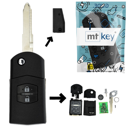 Funk Schlüssel Fernbedienung Sender 434MHZ +Transponder 4D63 +Rohling 2 Tasten kompatibel mit Mazda 3 BK 03-09 Autoschlüssel