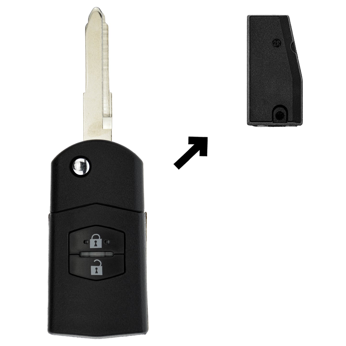 Funk Schlüssel Fernbedienung Sender 434MHZ +Transponder 4D63 +Rohling 2 Tasten kompatibel mit Mazda 5 CR 05-10 5 CW 10-18 Autoschlüssel