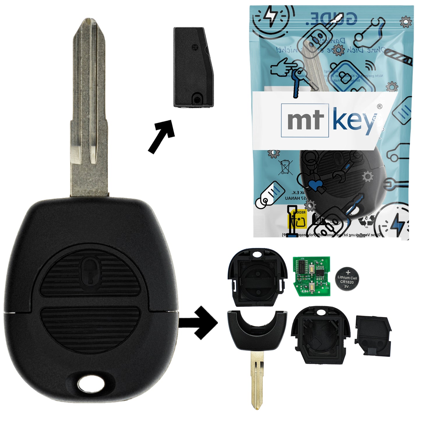 Funk Schlüssel Zündschlüssel 434MHZ +Transponder ID 4D60 +Rohling NSN11 2 Tasten kompatibel mit Nissan Micra II K11 00-03 Terrano II R20 02-06 Serena C23 00-02 Autoschlüssel