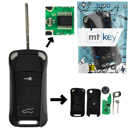 Funk Schlüssel Klappschlüssel 434MHZ ASK +Transponder ID46 PCF7947 +Rohling HU66 2 Tasten kompatibel mit Porsche Cayenne 9PA 02-10 Autoschlüssel