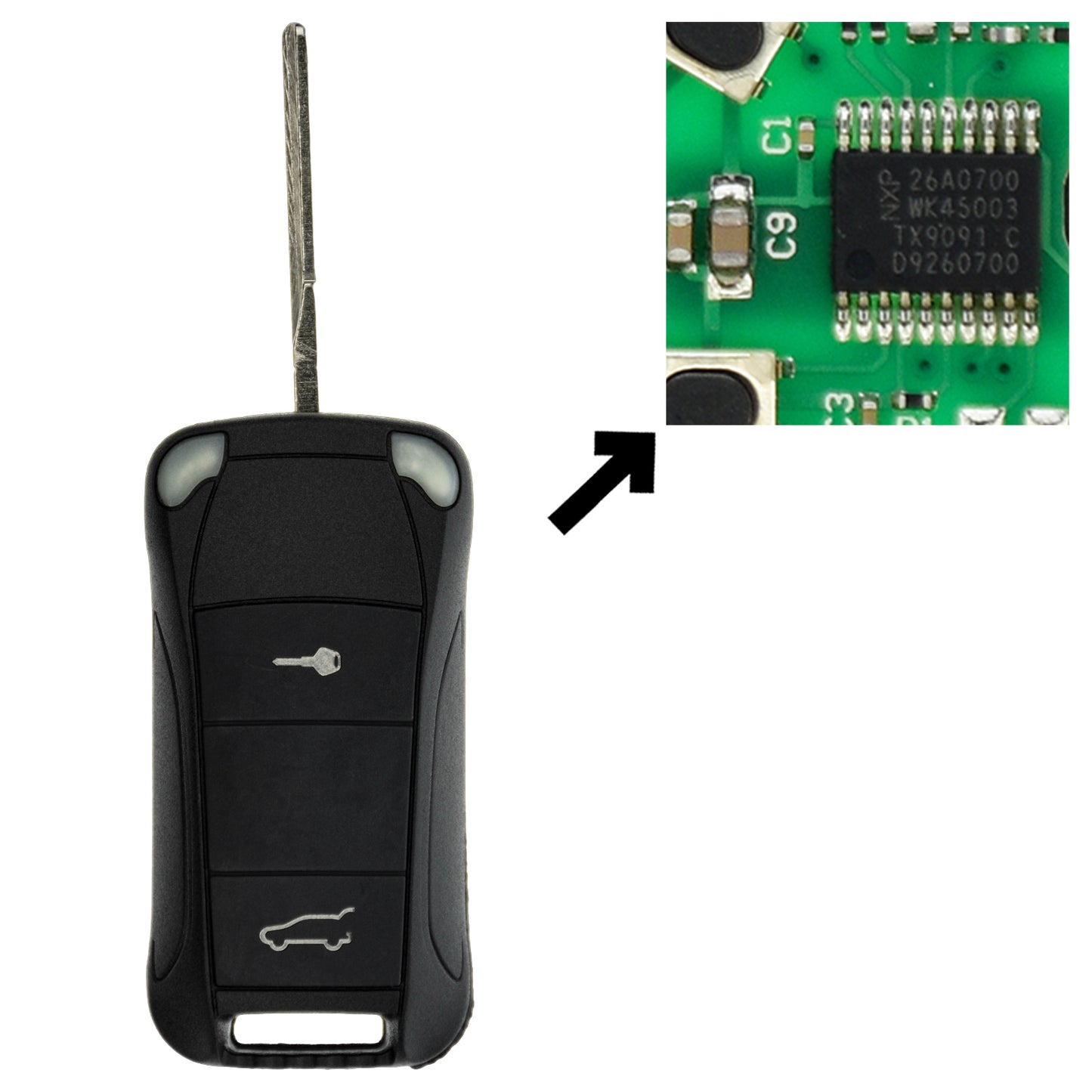 Funk Schlüssel Klappschlüssel 434MHZ ASK +Transponder ID46 PCF7947 +Rohling HU66 2 Tasten kompatibel mit Porsche Cayenne 9PA 02-10 Autoschlüssel
