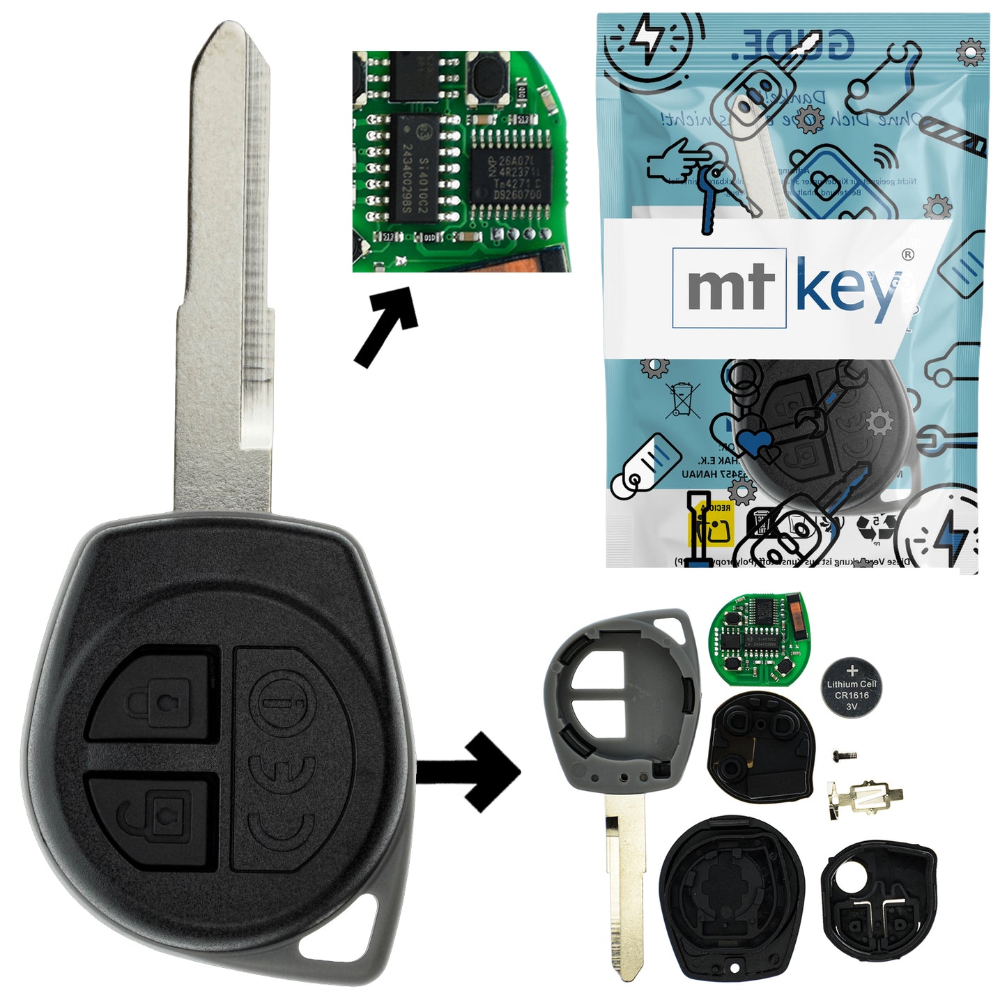Funk Schlüssel Zündschlüssel 434MHZ FSK +Transponder ID46 PCF7961 +Rohling HU133R 2 Tasten kompatibel mit Suzuki Swift V FZ NZ 10-15 Autoschlüssel