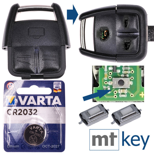 Repair Reparatur Satz Auto Schlüssel Austausch Gehäuse mit 3 Tasten + Drucktaster + Batterie kompatibel mit Opel Vectra C Signum