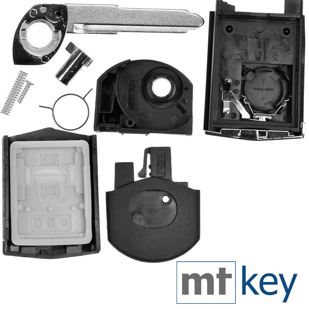 Autoschlüssel Funk Fernbedienung Austausch Gehäuse mit 3 Tasten + Rohling + Batterie kompatibel mit Mazda 2 DE 6 GH CX-7 ER MX-5 NC 3 BL 5 CR A